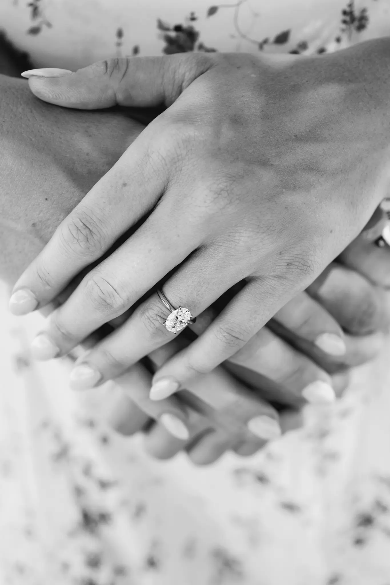 Engagement ring close-up, which finger to wear wedding ring & promise ring placement.